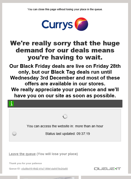 Currys Wesbite Response Times