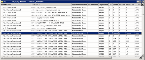SQL Profiler trace