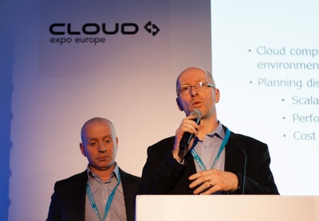 Danny Quilton of Capacitas and Andy Caddy of easyJet presenting on easyJet in the Cloud