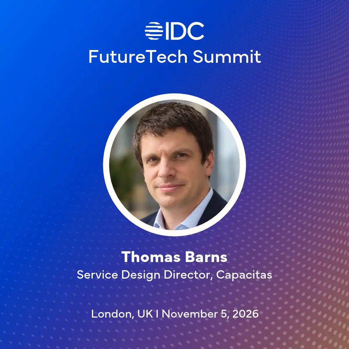 Thomas Barns, Service Design Director at Capacitas, speaking at IDC FutureTech Summit on 5 November 2026